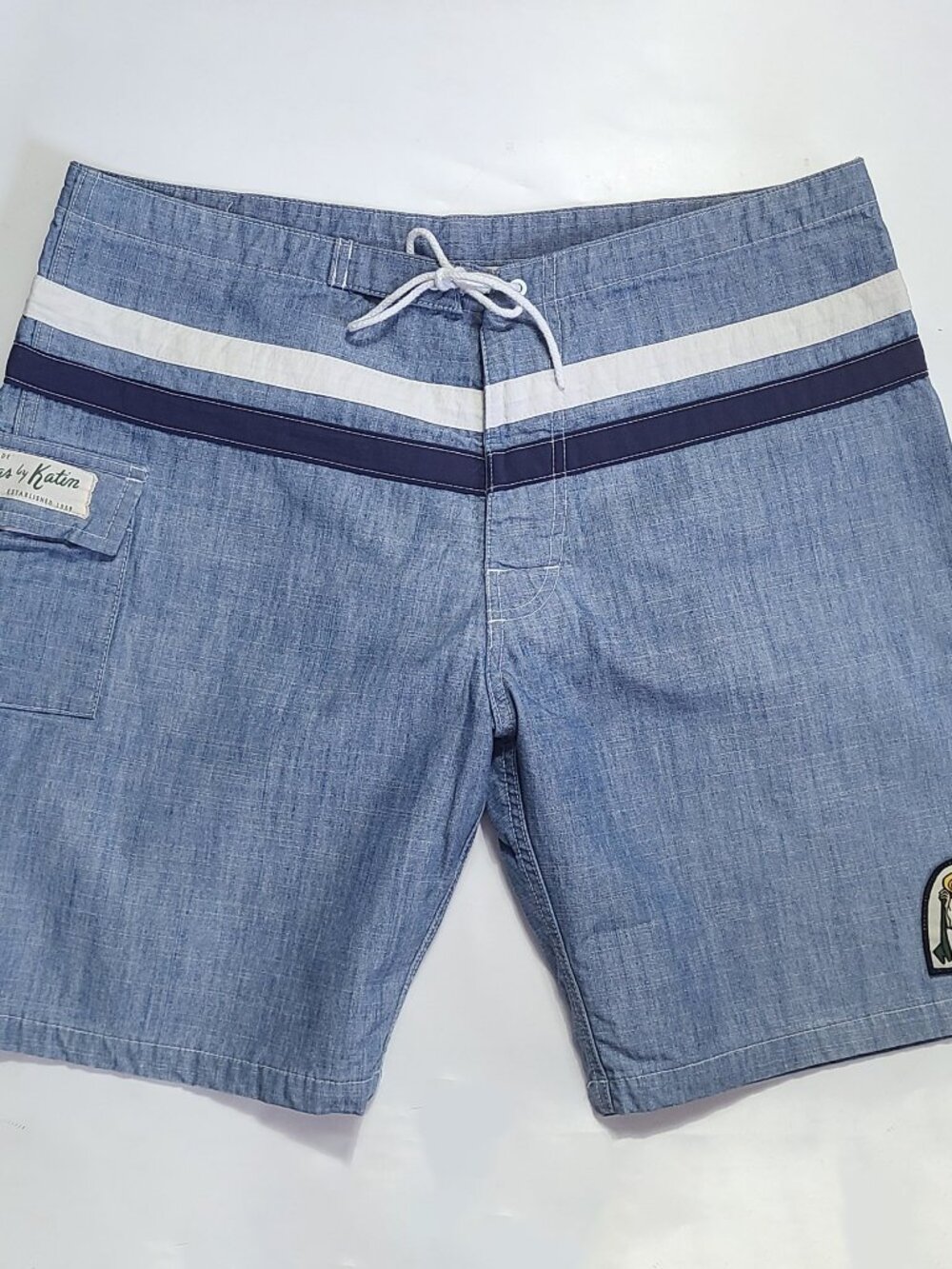 Kanvas by Katin Made in USA Denim Like Board Shorts Sz 34 Pocket Vintage